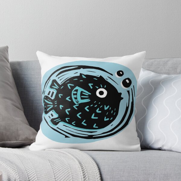 Item preview, Pufferfish deep sea dive cute ocean linoprint designed and sold by petalecho.