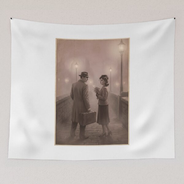 Item preview, A Timeless Love: Vintage 1940s Cinematic Romance on a Foggy Bridge designed and sold by 1950s ⭐⭐⭐⭐⭐.