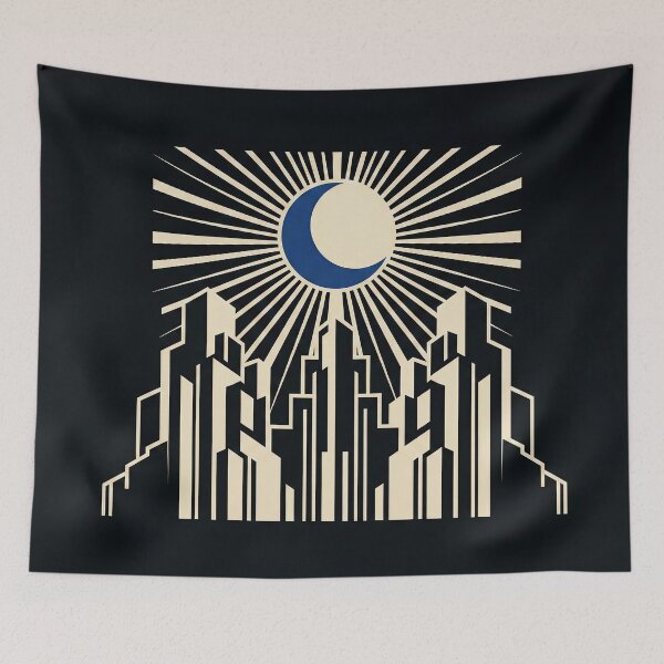 Item preview, Art Deco Moon and Rays Geometric Wall Art – Modern Night Sky Design designed and sold by SavinMercantile.