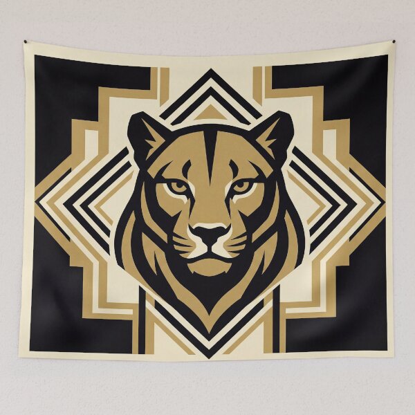 Item preview, Art Deco Panther Geometric Wall Art – Modern Gold & Black Animal Design designed and sold by SavinMercantile.