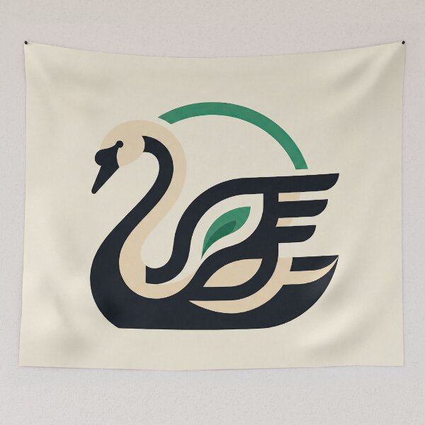 Item preview, Art Deco Swan Wall Art – Elegant Geometric Bird in Black, Cream & Green designed and sold by SavinMercantile.