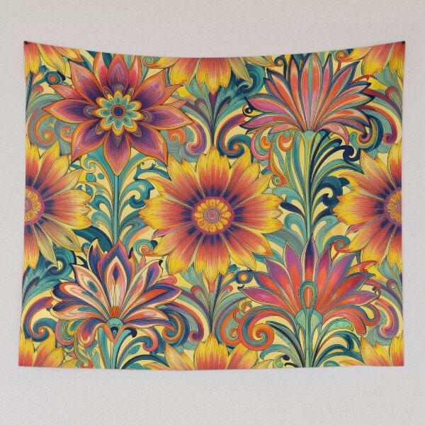 Item preview, Flower Power Colourful Flower Pattern Art Nouveau designed and sold by druidwolfart.