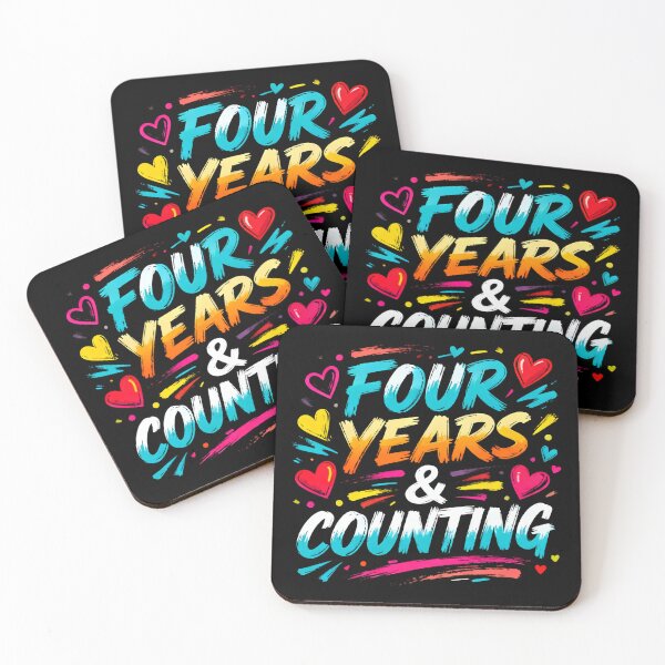 Item preview, Four Years & Counting – Colorful Typography Anniversary Design on Black designed and sold by FreeFromDefault.