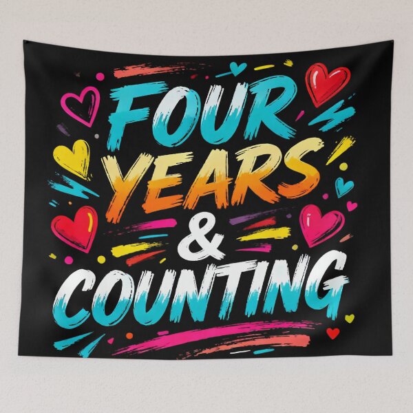 Item preview, Four Years & Counting – Colorful Typography Anniversary Design on Black designed and sold by FreeFromDefault.