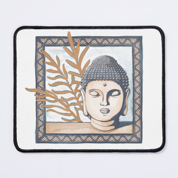Item preview, Buddha Head Statue with Palm Fronds Watercolor - Dusk, Melon, Rust designed and sold by Irene Estelle.