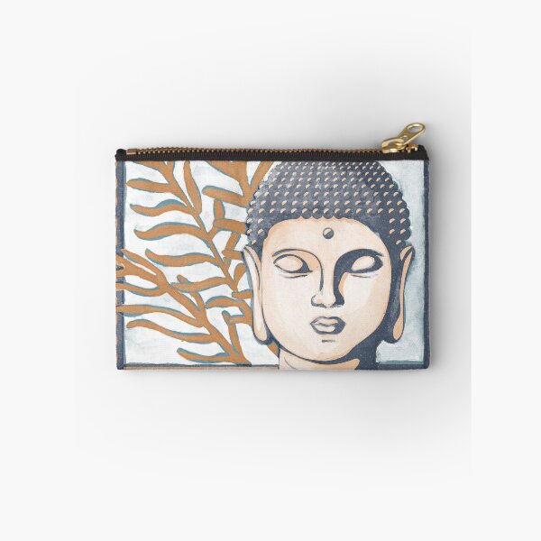 Item preview, Buddha Head Statue with Palm Fronds Watercolor - Dusk, Melon, Rust designed and sold by Irene Estelle.