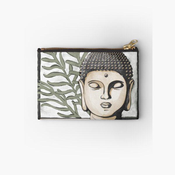 Item preview, Buddha Head Statue with Palm Fronds Watercolor - Coal, Fawn, Sage designed and sold by Irene Estelle.