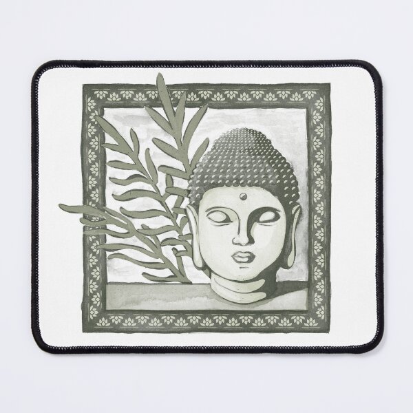 Item preview, Buddha Head Statue with Palm Fronds Watercolor - Pine, Tea, Sage designed and sold by Irene Estelle.