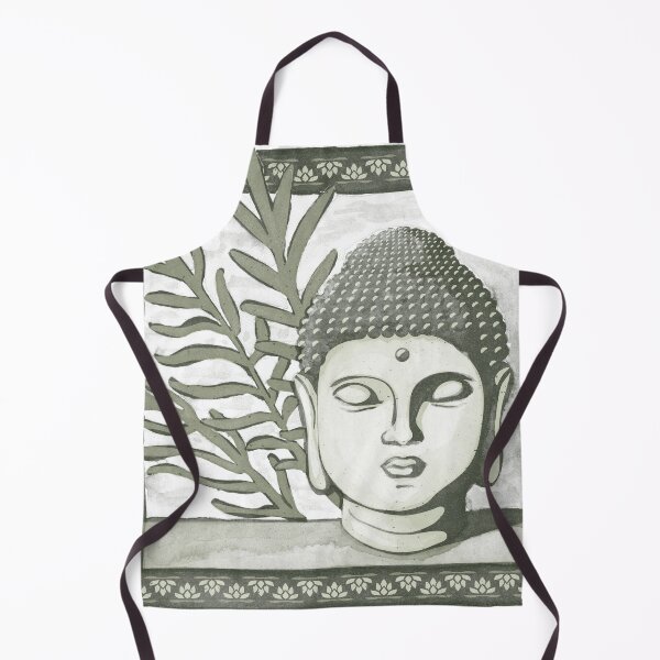 Item preview, Buddha Head Statue with Palm Fronds Watercolor - Pine, Tea, Sage designed and sold by Irene Estelle.