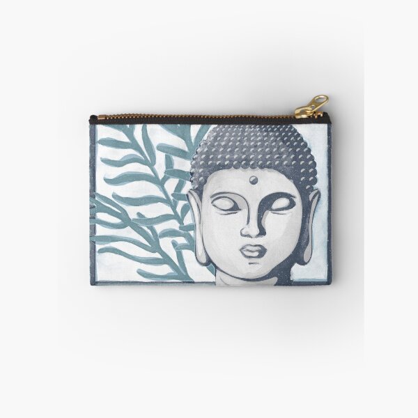 Item preview, Buddha Head Statue with Palm Fronds Watercolor - Dusk, Fog, Peacock designed and sold by Irene Estelle.