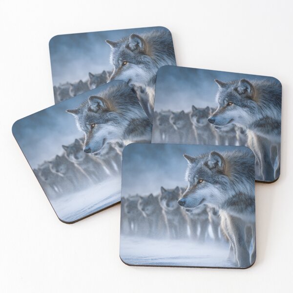 Item preview, Pack of Wolves in a Snowy Landscape at Dusk designed and sold by Artessie.