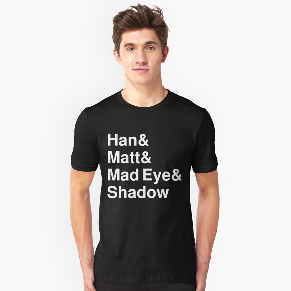 Han & Matt & Mad Eye & Shadow white Slim Fit T-Shirt