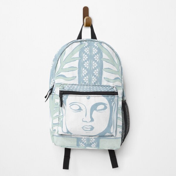 Item preview, Buddha Head Statue with Palm Fronds Watercolor - Sky, Snow, Mint designed and sold by Irene Estelle.
