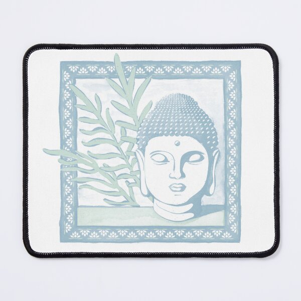 Item preview, Buddha Head Statue with Palm Fronds Watercolor - Sky, Snow, Mint designed and sold by Irene Estelle.
