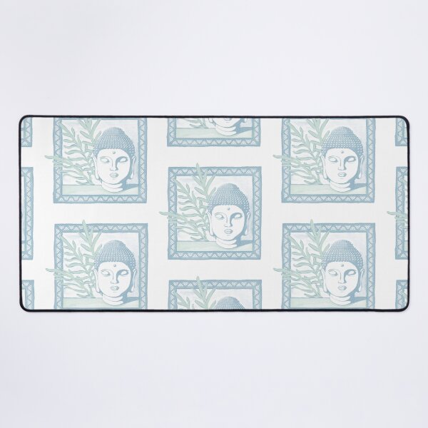 Item preview, Buddha Head Statue with Palm Fronds Watercolor - Sky, Snow, Mint designed and sold by Irene Estelle.