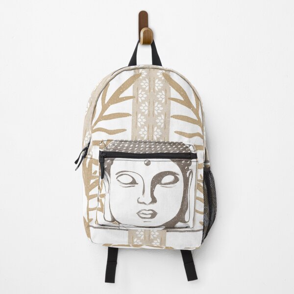 Item preview, Buddha Head Statue with Palm Fronds Watercolor - Earth, Snow, Fawn designed and sold by Irene Estelle.