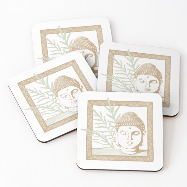Item preview, Buddha Head Statue with Palm Fronds Watercolor - Fawn, Snow, Tea designed and sold by Irene Estelle.