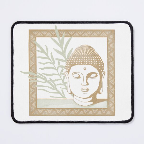 Item preview, Buddha Head Statue with Palm Fronds Watercolor - Fawn, Snow, Tea designed and sold by Irene Estelle.