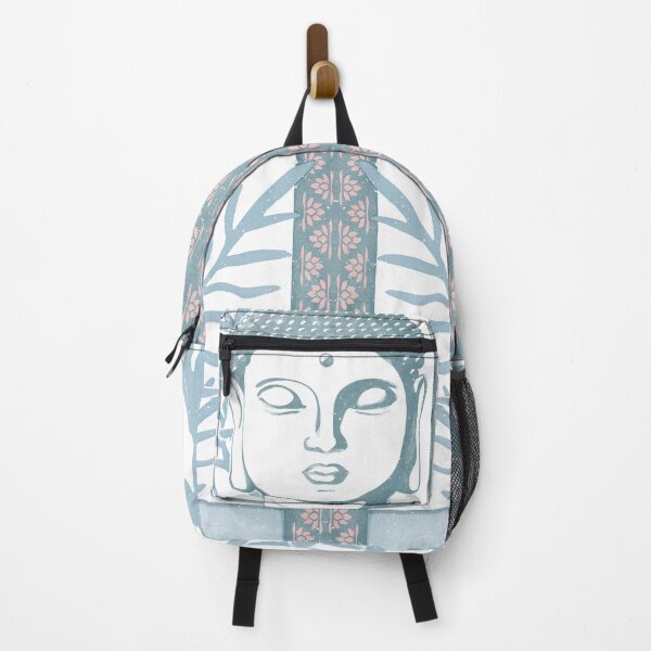 Item preview, Buddha Head Statue with Palm Fronds Watercolor - Peacock, Snow, Sky designed and sold by Irene Estelle.