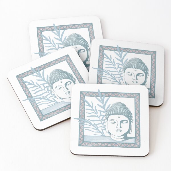 Item preview, Buddha Head Statue with Palm Fronds Watercolor - Peacock, Snow, Sky designed and sold by Irene Estelle.