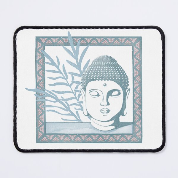 Item preview, Buddha Head Statue with Palm Fronds Watercolor - Peacock, Snow, Sky designed and sold by Irene Estelle.