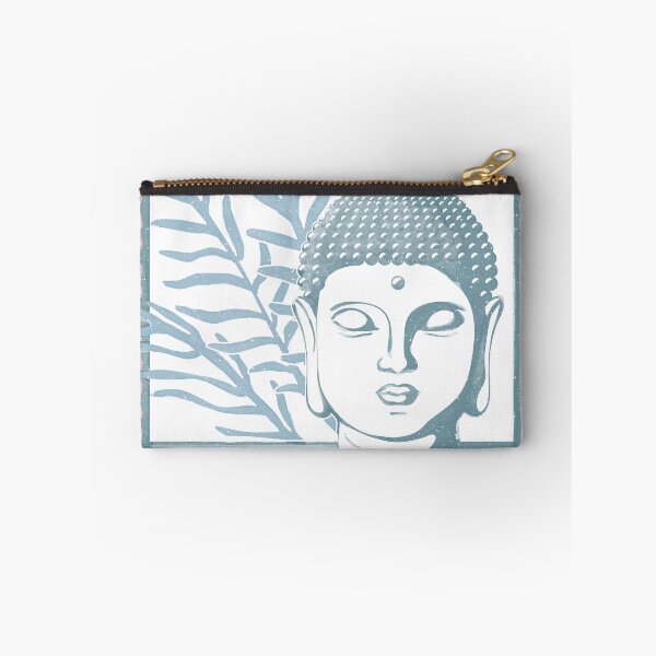 Item preview, Buddha Head Statue with Palm Fronds Watercolor - Peacock, Snow, Sky designed and sold by Irene Estelle.