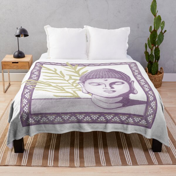 Item preview, Buddha Head Statue with Palm Fronds Watercolor - Plum, Dust, Gold designed and sold by Irene Estelle.