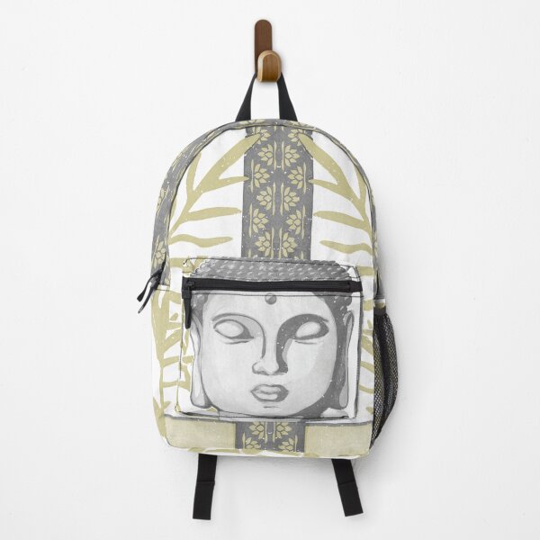 Item preview, Buddha Head Statue with Palm Fronds Watercolor - Slate, Fog, Gold designed and sold by Irene Estelle.