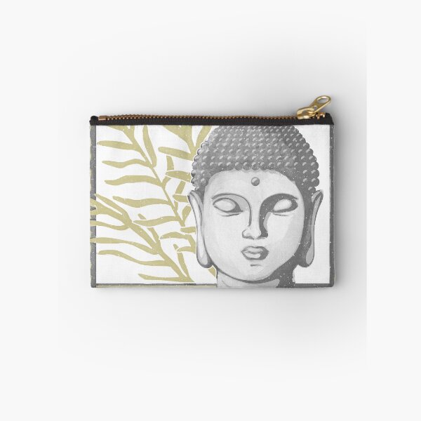 Item preview, Buddha Head Statue with Palm Fronds Watercolor - Slate, Fog, Gold designed and sold by Irene Estelle.