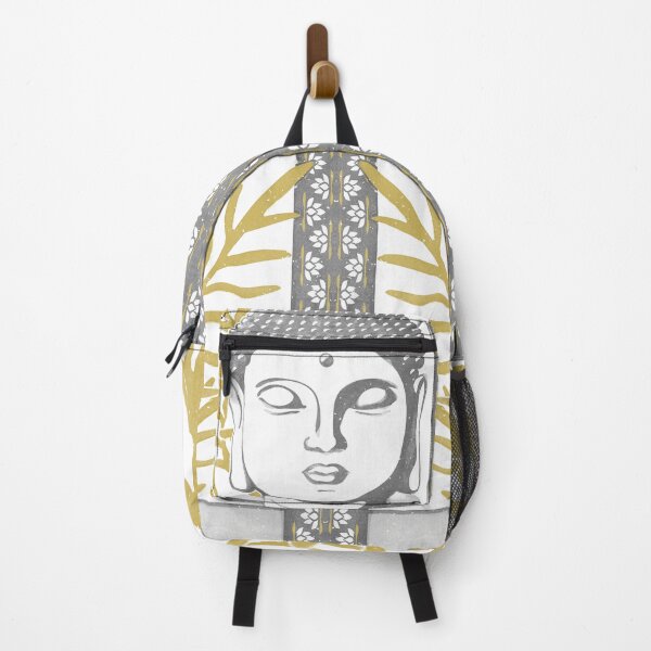 Item preview, Buddha Head Statue with Palm Fronds Watercolor - Slate, Snow, Saffron designed and sold by Irene Estelle.