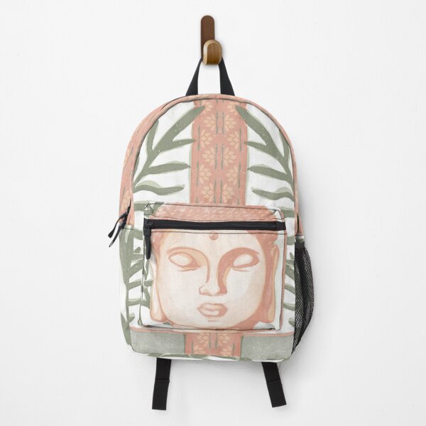 Item preview, Buddha Head Statue with Palm Fronds Watercolor - Coral, Melon, Sage designed and sold by Irene Estelle.