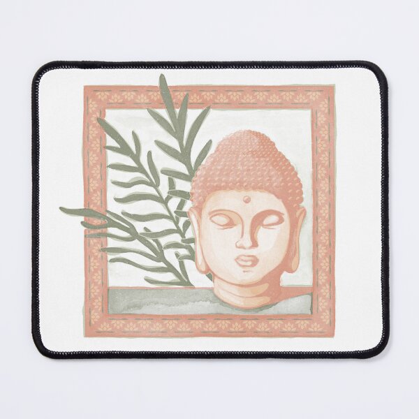 Item preview, Buddha Head Statue with Palm Fronds Watercolor - Coral, Melon, Sage designed and sold by Irene Estelle.