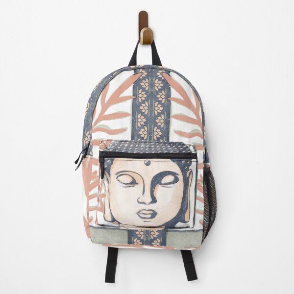 Item preview, Buddha Head Statue with Palm Fronds Watercolor - Dusk, Melon, Coral designed and sold by Irene Estelle.