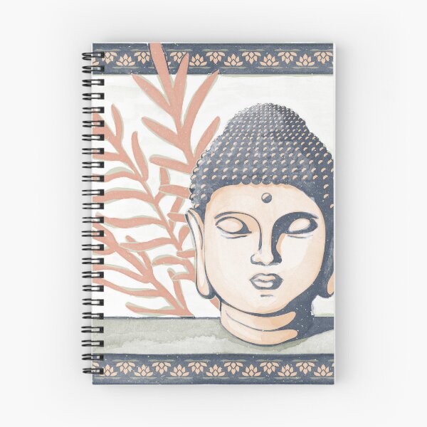 Item preview, Buddha Head Statue with Palm Fronds Watercolor - Dusk, Melon, Coral designed and sold by Irene Estelle.