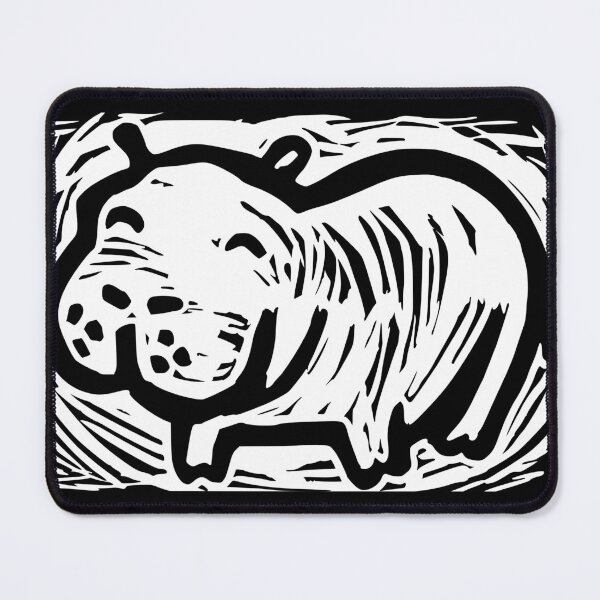 Item preview, Hippo happy hippopotamus linoprint designed and sold by petalecho.