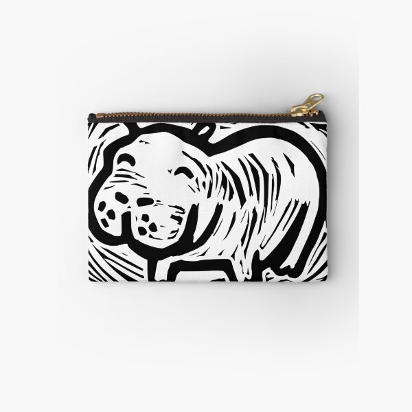 Item preview, Hippo happy hippopotamus linoprint designed and sold by petalecho.