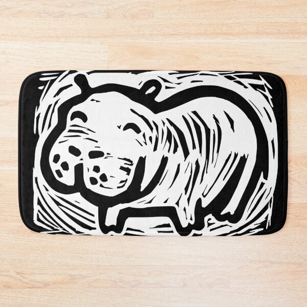 Item preview, Hippo happy hippopotamus linoprint designed and sold by petalecho.