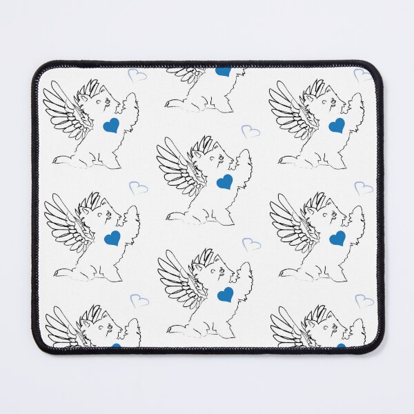 Item preview, White Dog Angel with Blue Heart on White Background designed and sold by Digitalmyth's Designs.