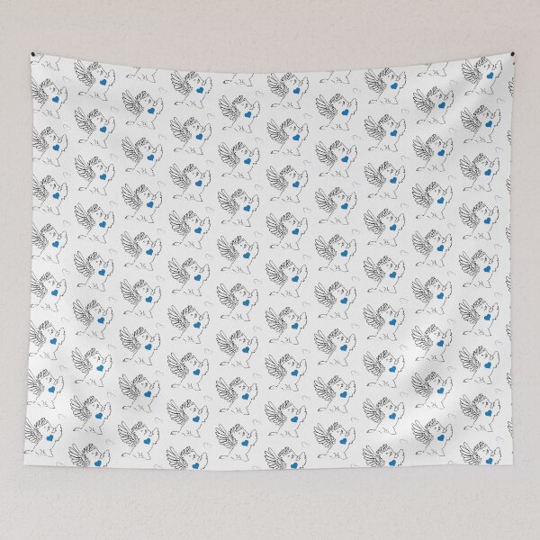 Item preview, White Dog Angel with Blue Heart on White Background designed and sold by Digitalmyth's Designs.