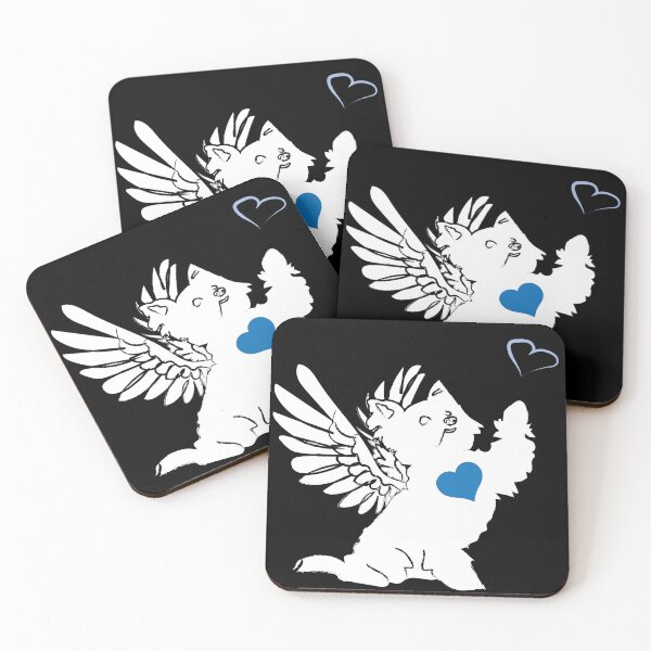 Item preview, White Dog Angel with Blue Heart on Black Background designed and sold by Digitalmyth's Designs.