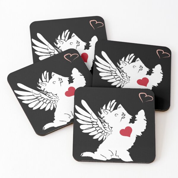 Item preview, White Dog Angel with Red Heart on Black Background designed and sold by Digitalmyth's Designs.