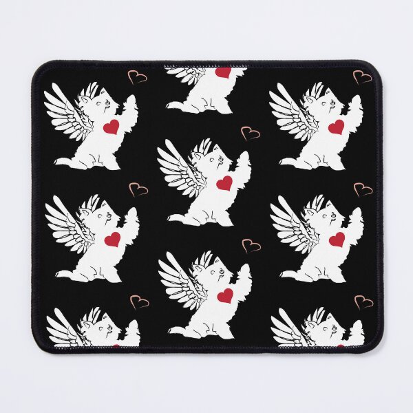 Item preview, White Dog Angel with Red Heart on Black Background designed and sold by Digitalmyth's Designs.
