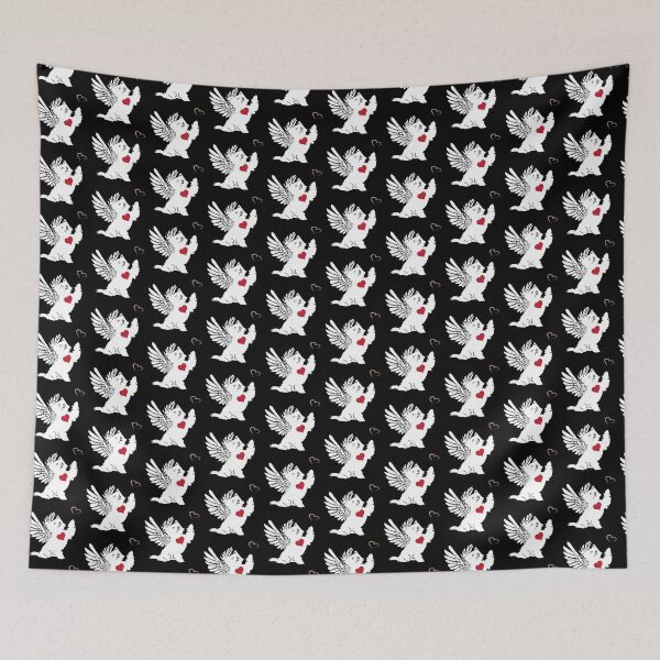Item preview, White Dog Angel with Red Heart on Black Background designed and sold by Digitalmyth's Designs.