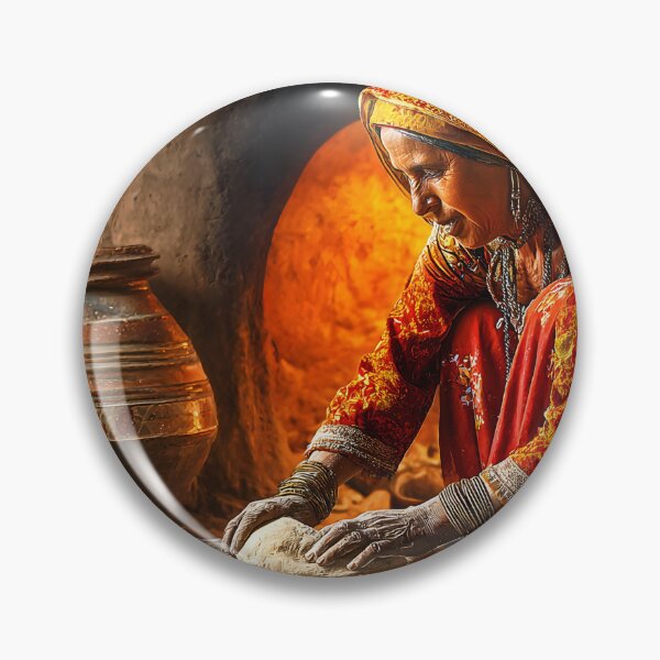 Item preview, Traditional Woman Making Bread in Clay Oven Scene designed and sold by Artessie.