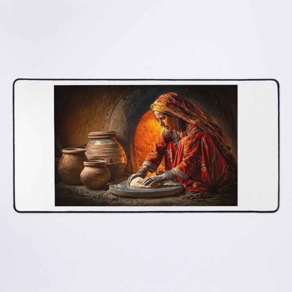 Item preview, Traditional Woman Making Bread in Clay Oven Scene designed and sold by Artessie.