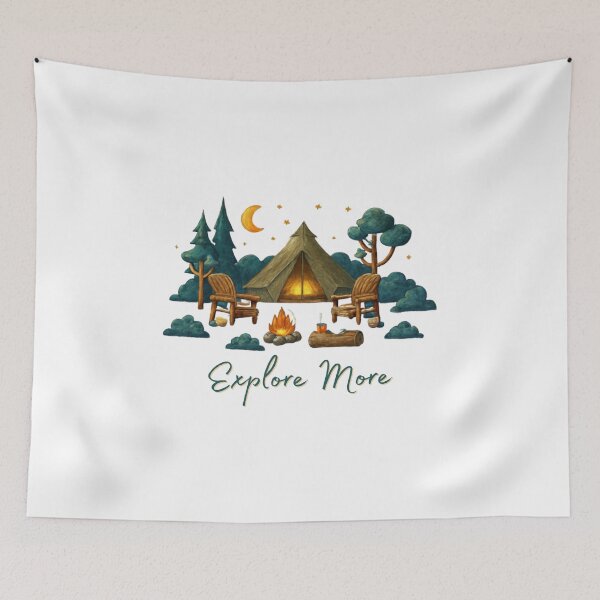 Item preview, Explore More Camping Quote with Night Outdoor Scene Illustration designed and sold by Inkworksbyshery.