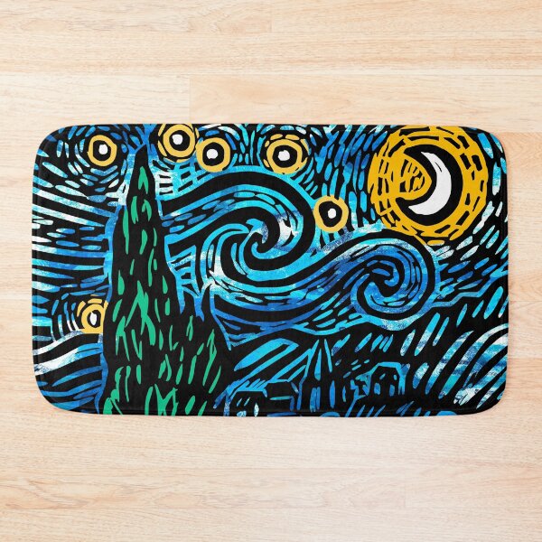 Item preview, Starry night Vincent Van Gogh inspired linoprint designed and sold by petalecho.