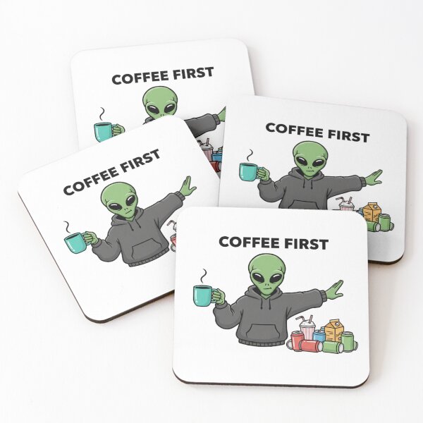 Item preview, Alien Choosing Coffee Over Energy Drinks Funny Design designed and sold by NOVALOOMARCH.
