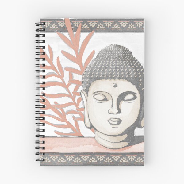 Item preview, Buddha Head Statue with Palm Fronds Watercolor - Slate, Dove, Coral designed and sold by Irene Estelle.