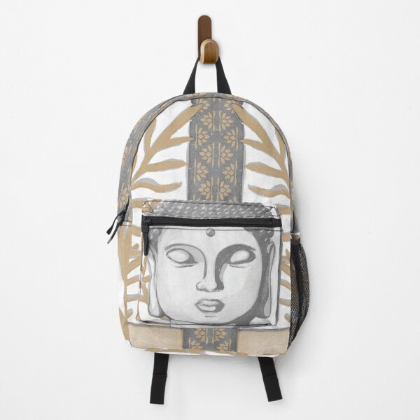 Item preview, Buddha Head Statue with Palm Fronds Watercolor - Slate, Fog, Fawn designed and sold by Irene Estelle.